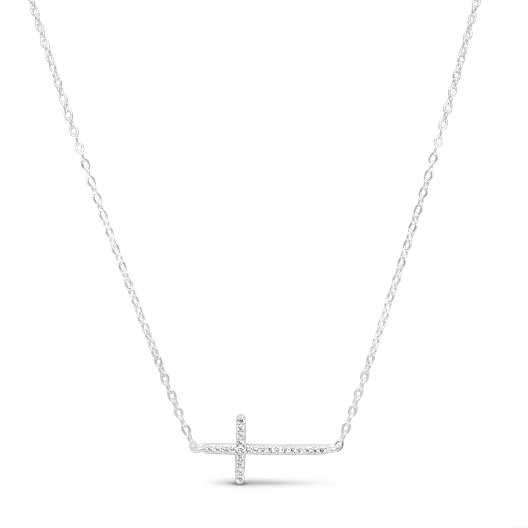 Stia Pavé Sideways Cross Necklace