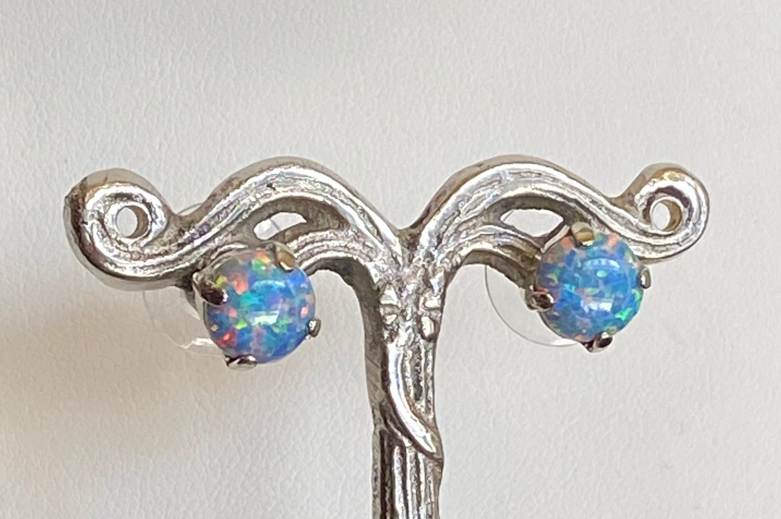 Mariana Silver Single Stone Post Earrings in Blue-Green Opal