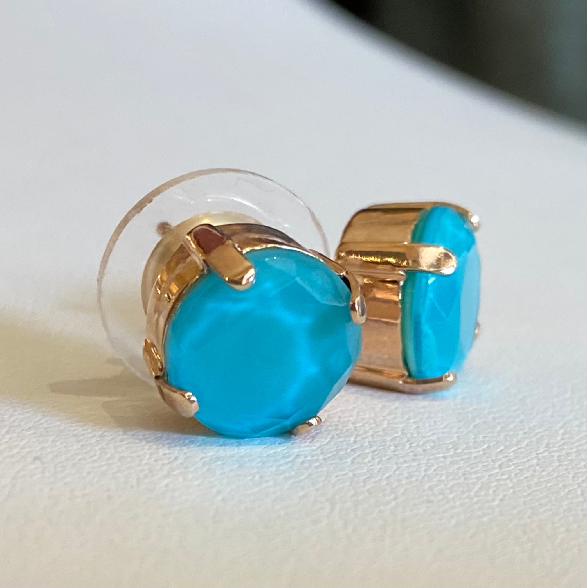 Mariana Rose Gold Plated Large Single Stone Post Earrings in Aqua
