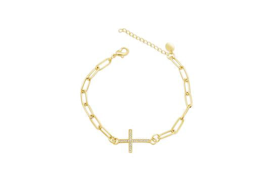 Stia Linked Paper Clip Chain Cross Faith Bracelet
