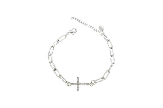 Stia Linked Paper Clip Chain Cross Faith Bracelet