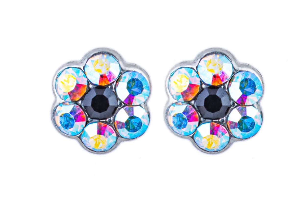 Mariana Silver Petite Crystal Flower Post Earrings in “Tuxedo”