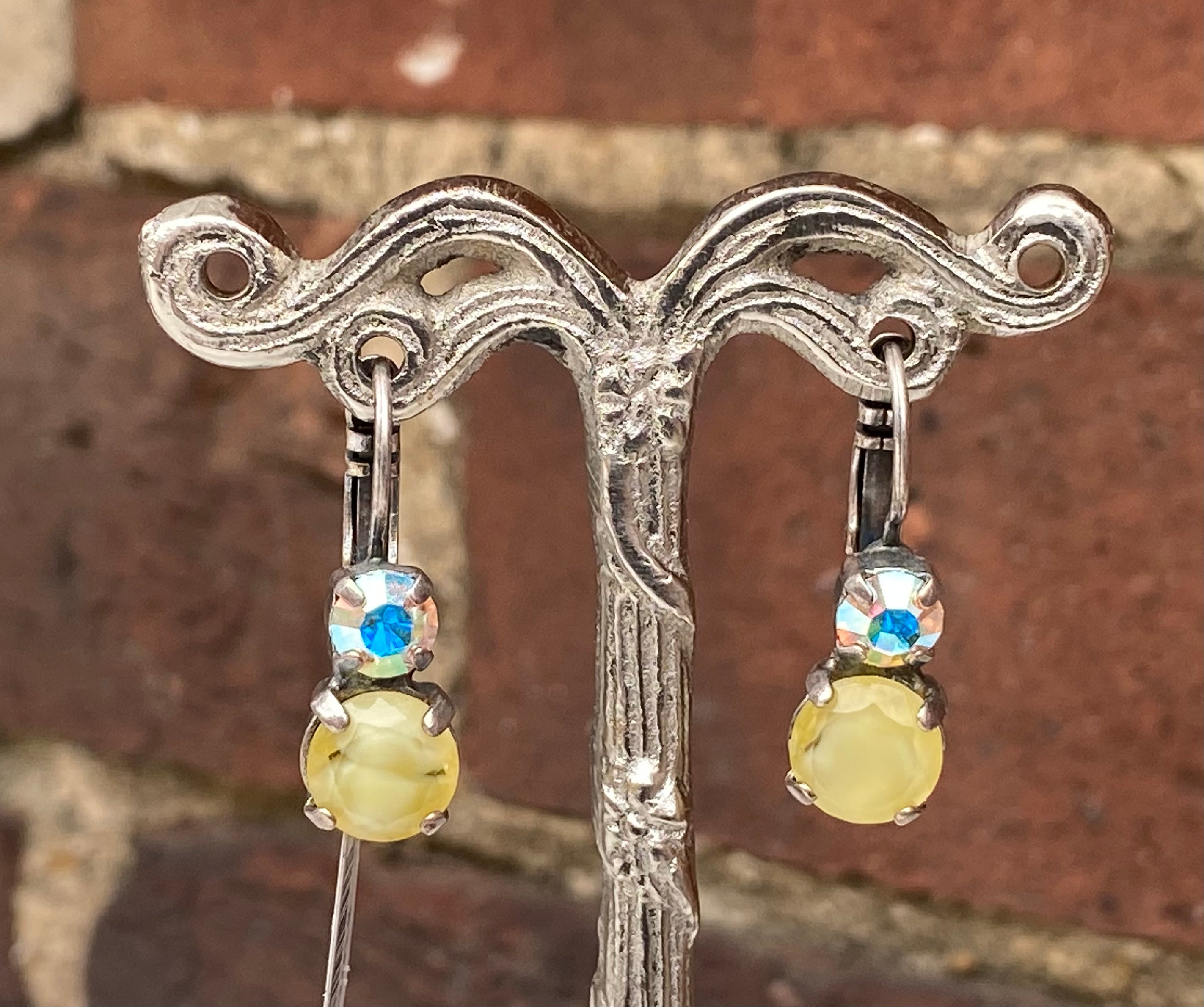 Mariana Antique Silver Must-Have Double Stone Crystal Leverback Earrings in “Jonquil”