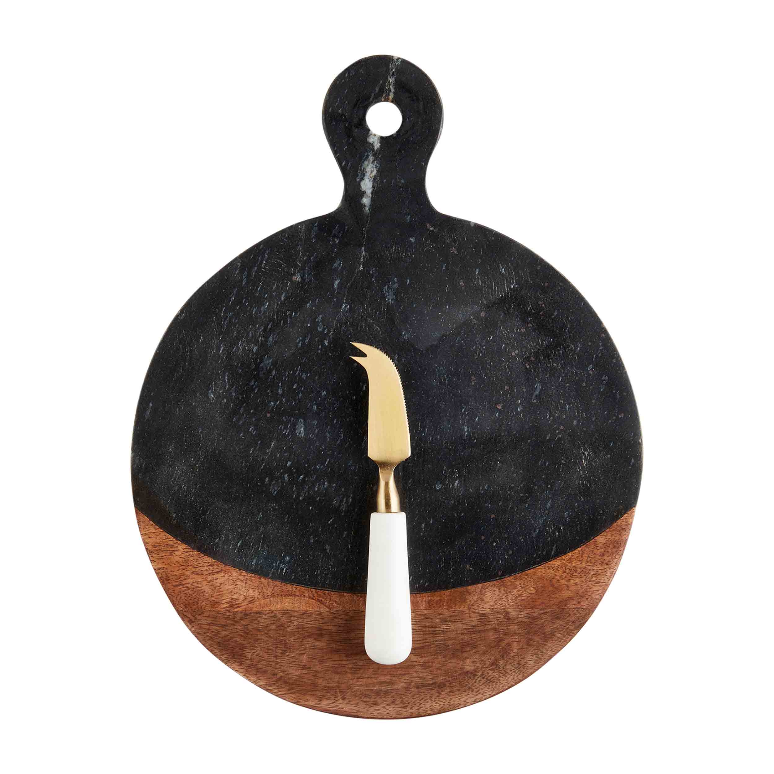 Mudpie Black Marble / Wood Round Board Set