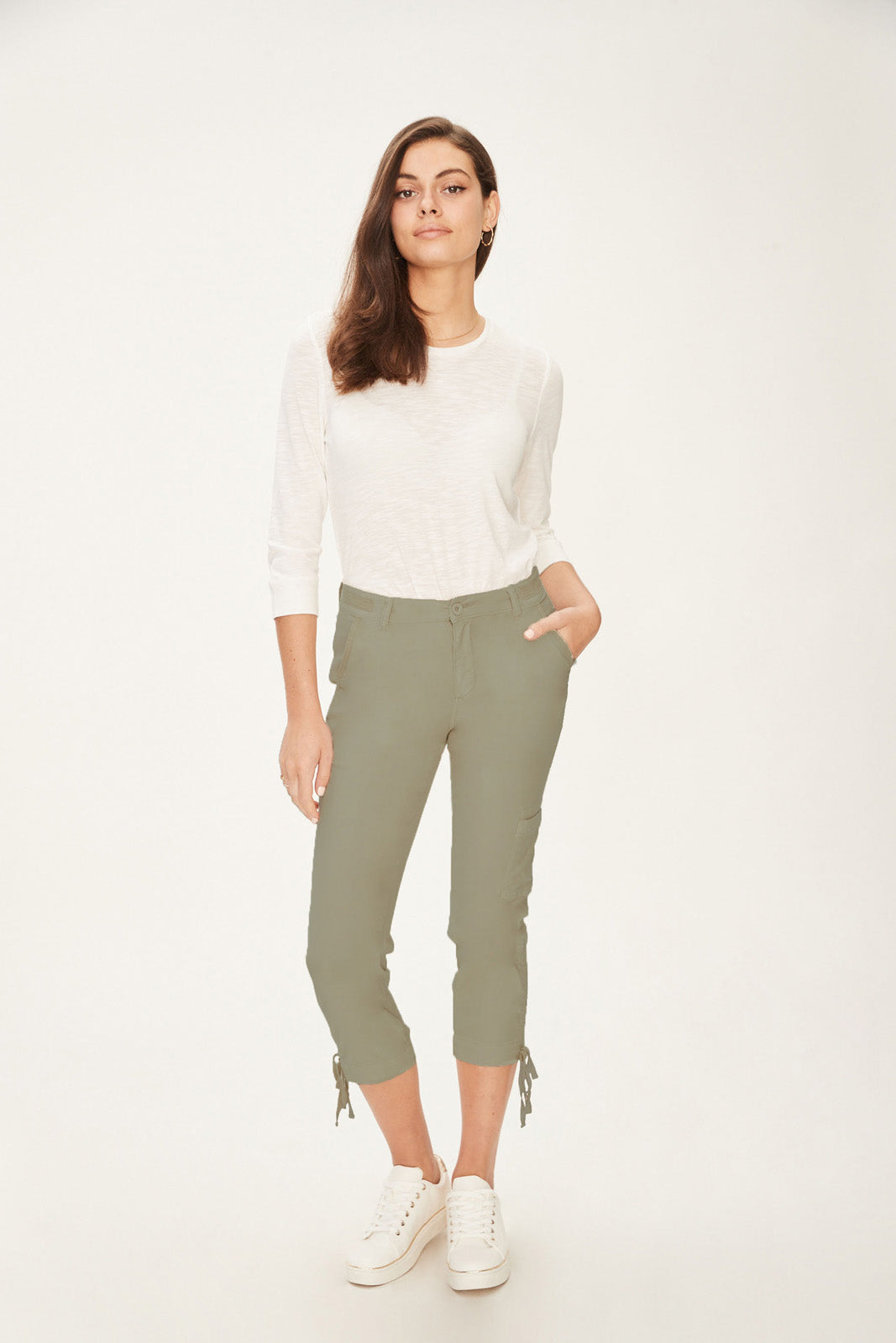 FDJ Lilypad Green Olivia Straight Ruched Cargo Crop Pants