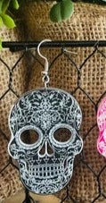 Skeleton Face Wood  Earrings