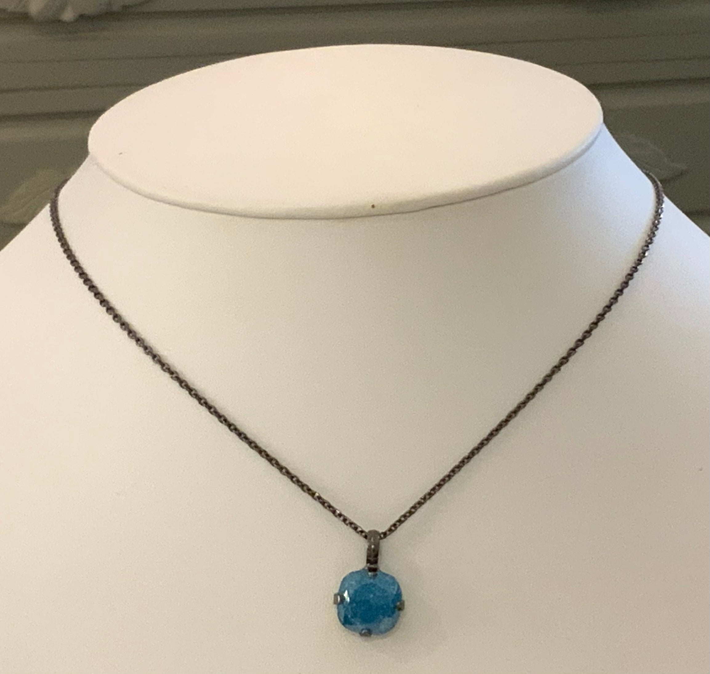 Mariana Gray Plated Cushion Cut Crystal Pendant Necklace in "Light Blue”