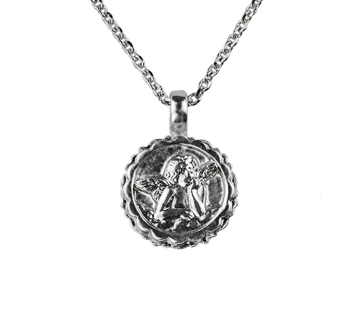 Mariana Antiqued Silver Guardian Angel Necklace in "Tanzanite"