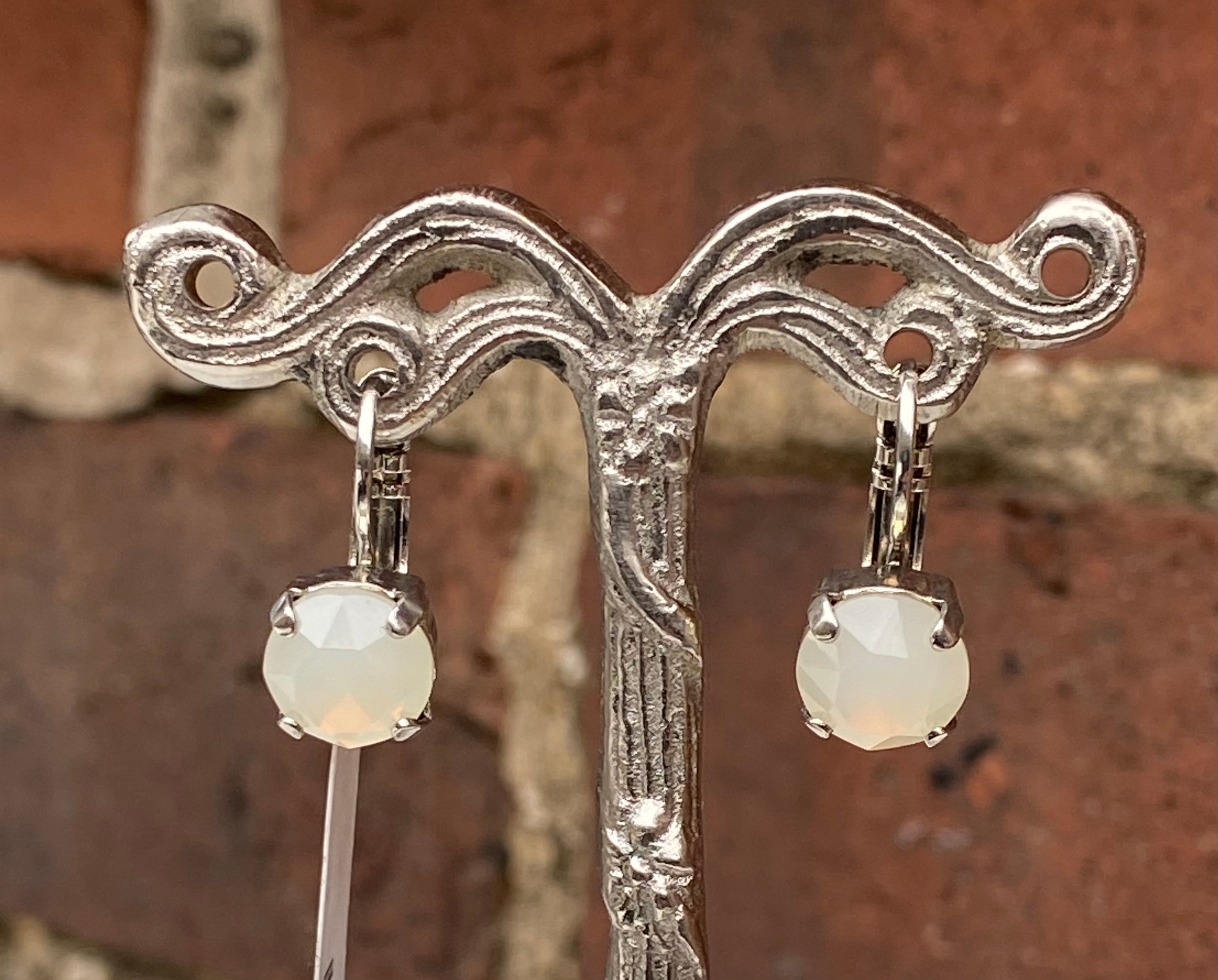 Mariana Rhodium Plated Single Stone Leverback Crystal Earrings in "Sand Opal”