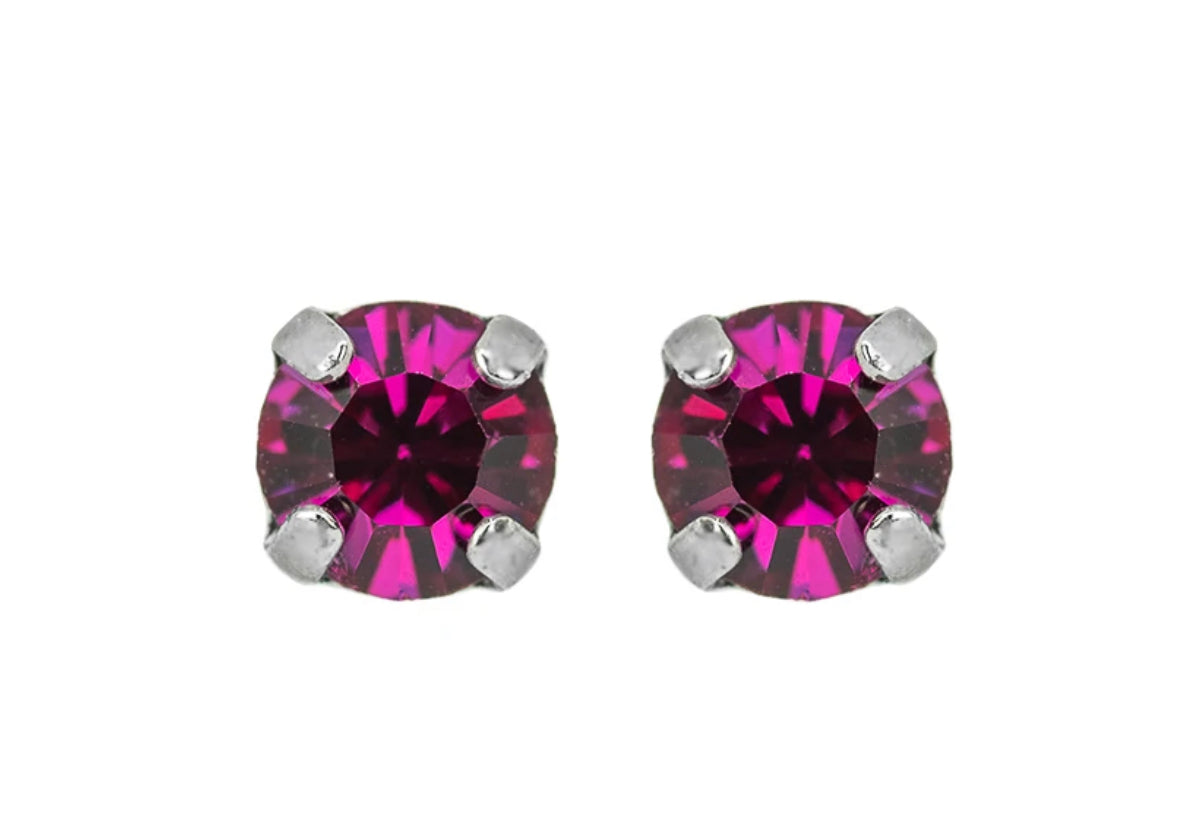 Mariana Antiqued Silver Petite Everyday Stud Crystal Earrings in "Fuchsia”