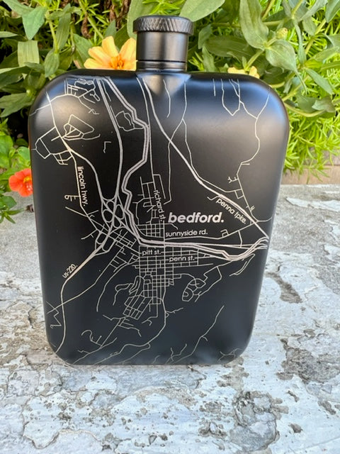 HOME TOWN MAP POCKET FLASK-Bedford