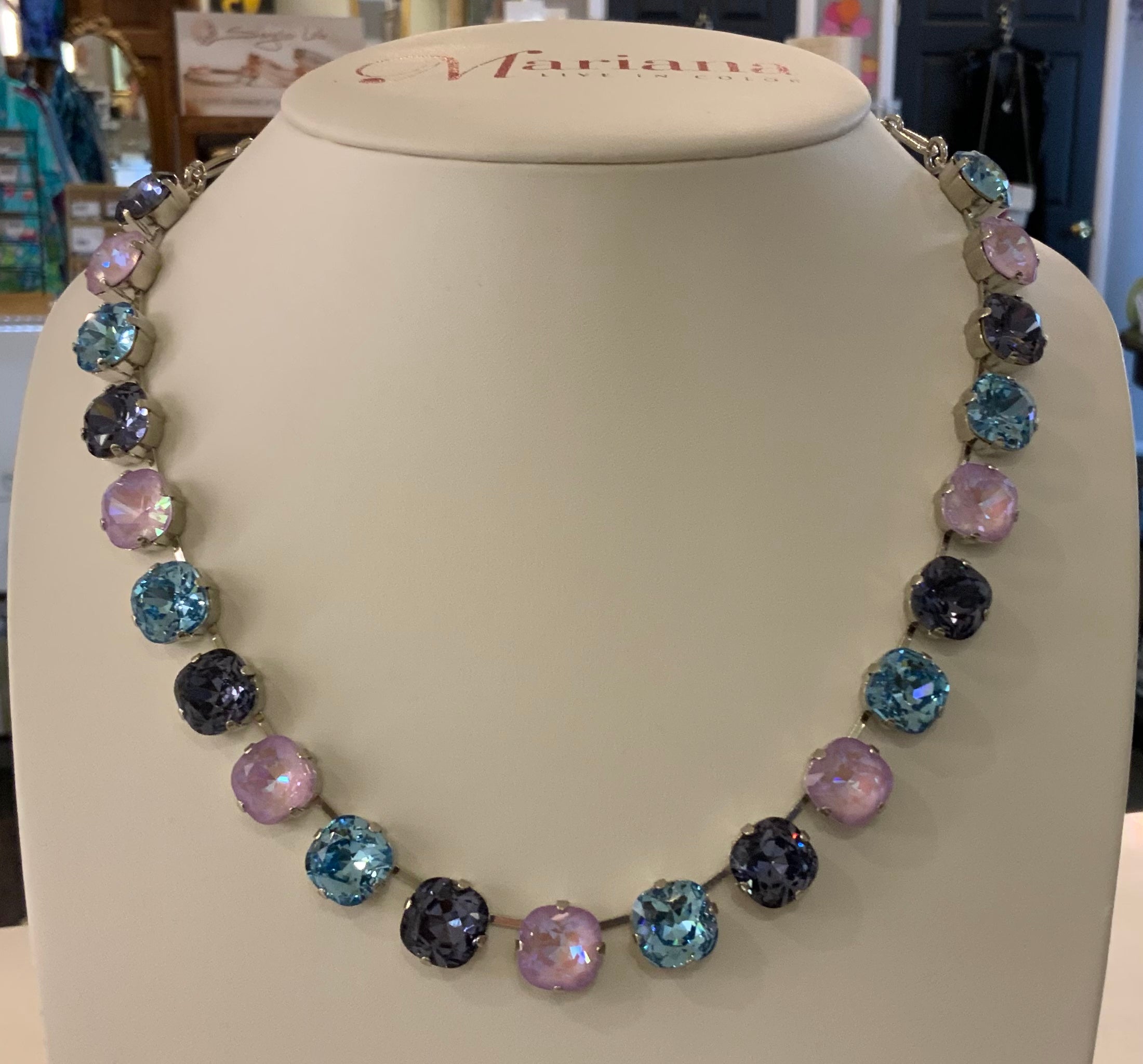 Mariana Rhodium Plated Lovable Cushion Cut Crystal Necklace in "Blue Moon”