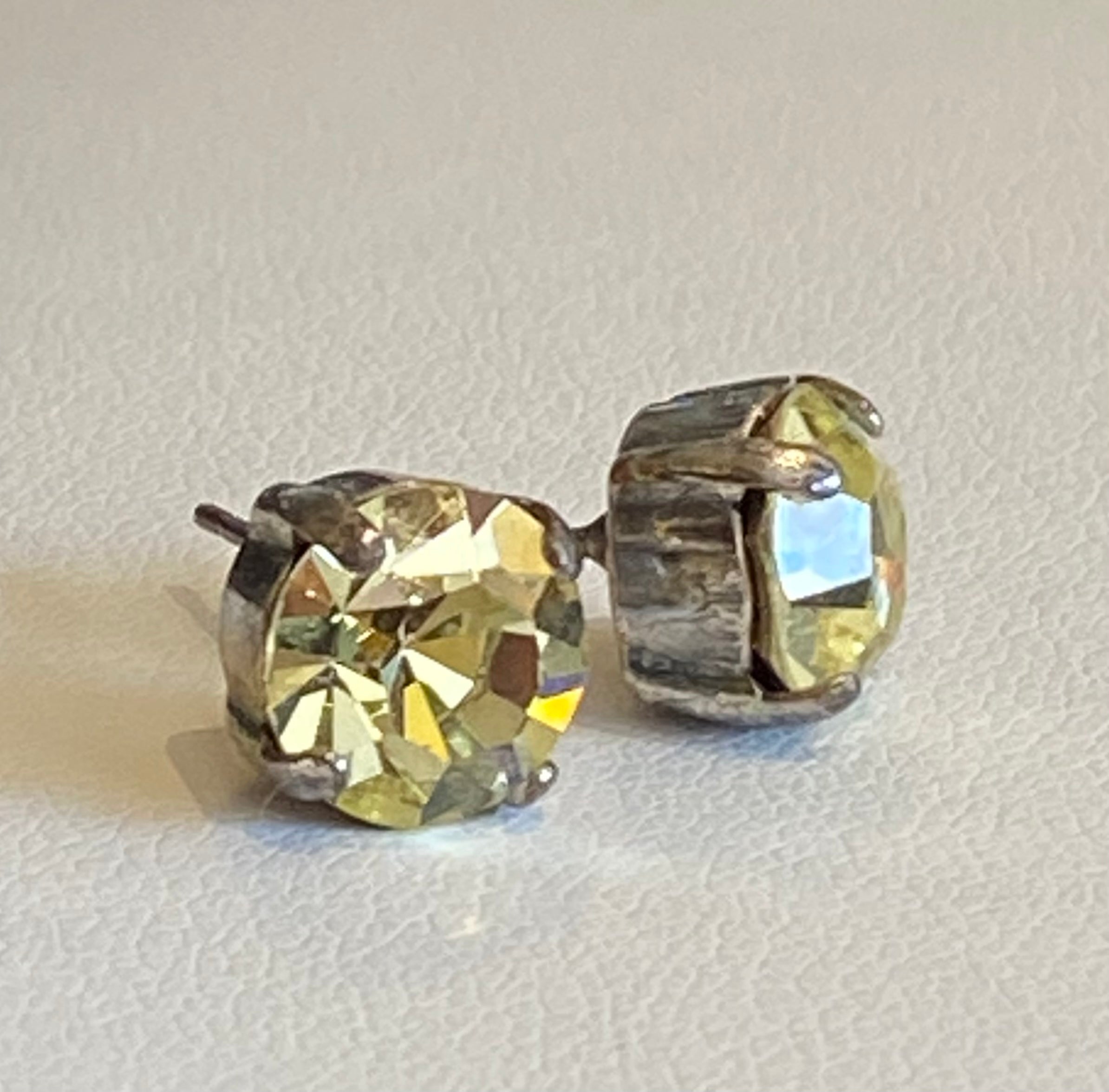 Mariana Antiqued Silver Plated Crystal Post Earrings in “Jonquil”