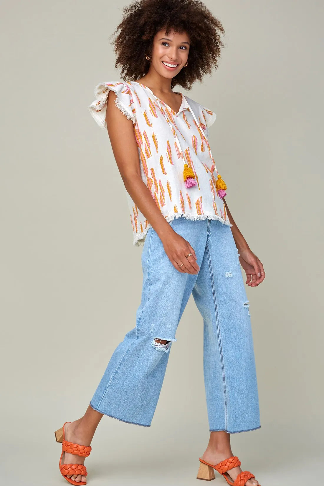 Tribal Eco-Conscious Audrey Rainbow Thread Distressed Jeans