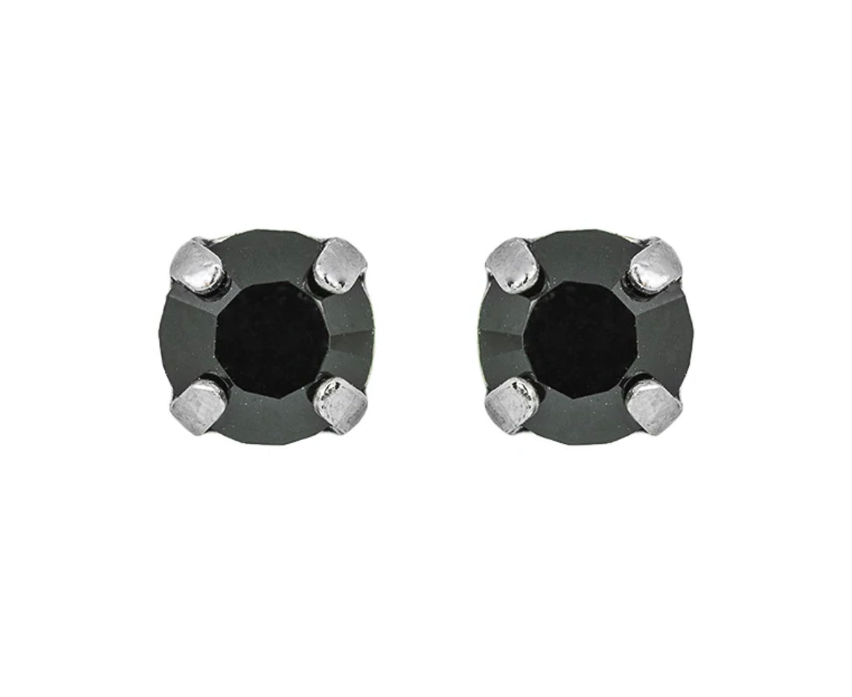 Mariana Rhodium Plated Small Single Stone Post Earrings in “Jet Black”