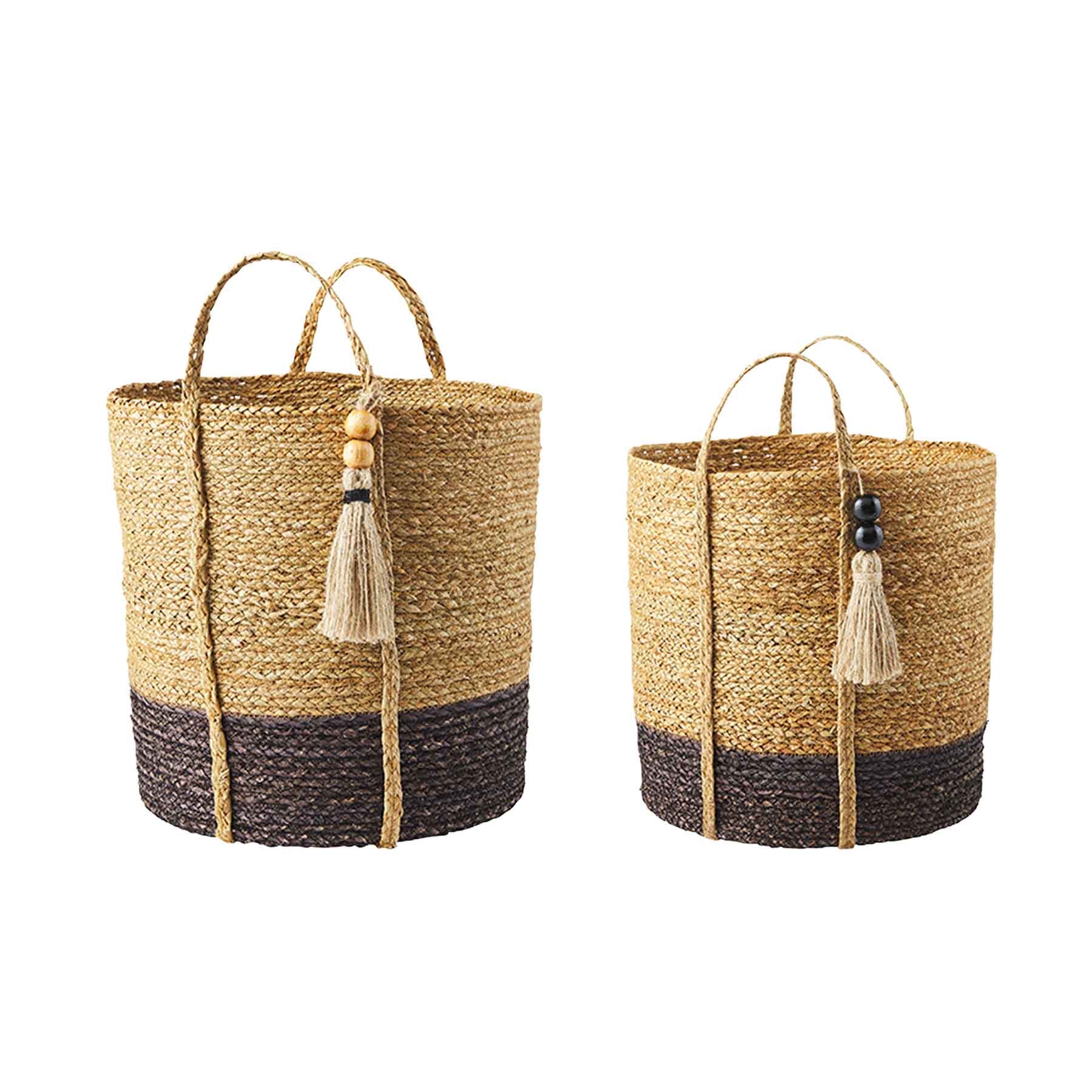 Mudpie Two-Tone Black Seagrass Basket Set