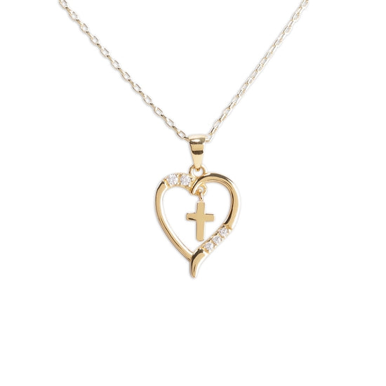 Cherished Moments Gold-Plated Children's Cross Heart Necklace for Girls