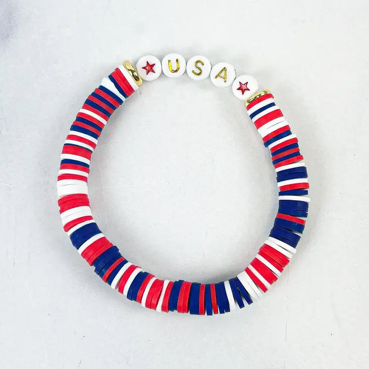 Heishi Color Pop Bracelet "Red White & Blue(USA)"