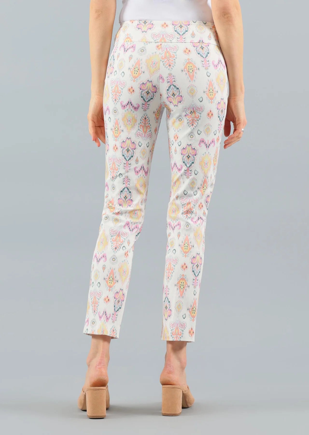 Lisette Almos Colorful Ikat Pattern Print Ankle Pants