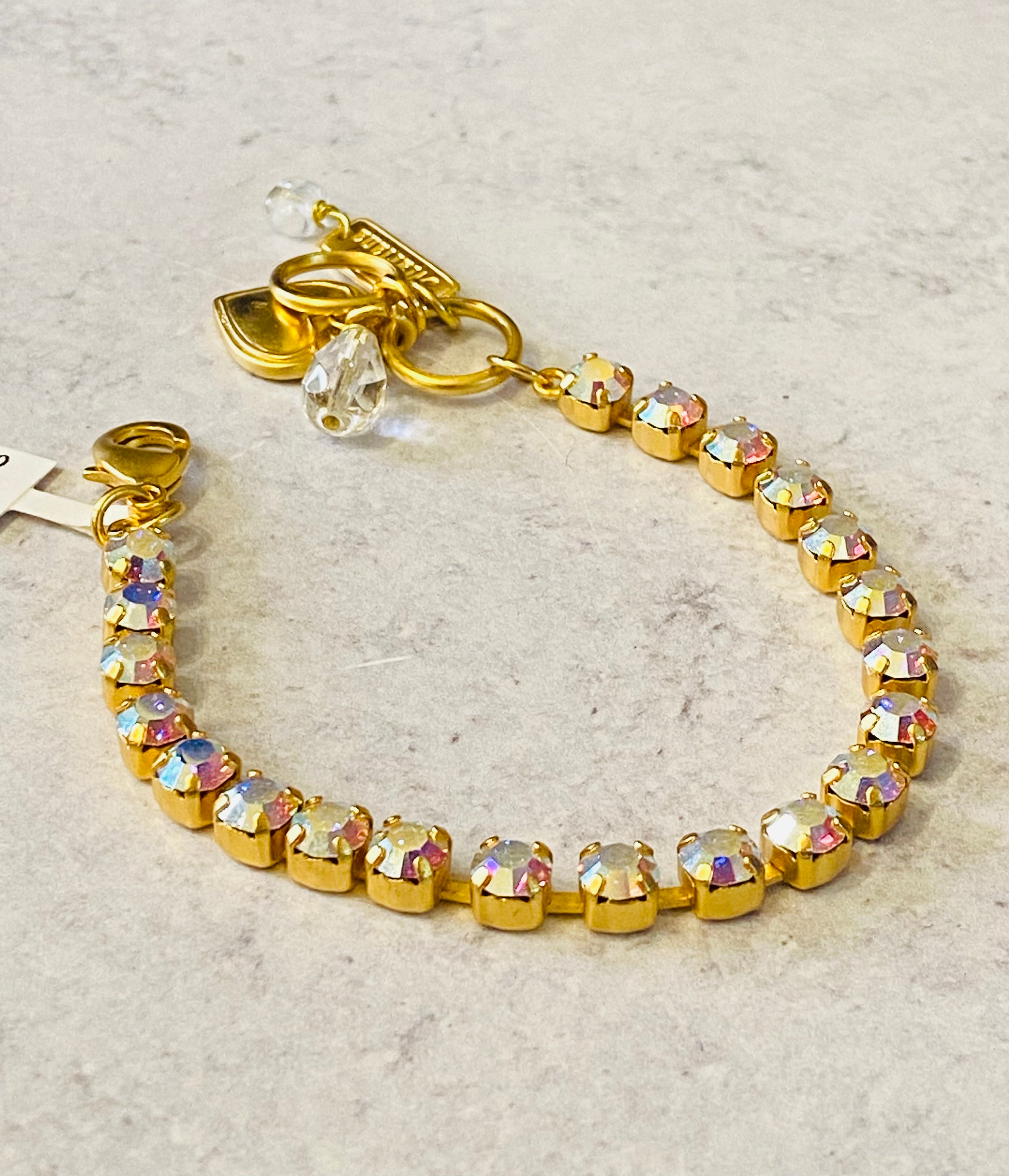 Mariana Yellow Gold Round Petite Crystal Bracelet in AB Clear Crystals