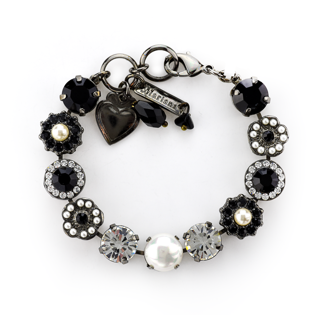 Mariana Gray Plated Lovable Rosette Crystal Bracelet in "Clear Night"