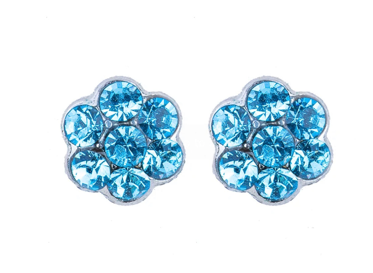 Mariana Silver Petite Crystal Flower Post Earrings in "Aquamarine"
