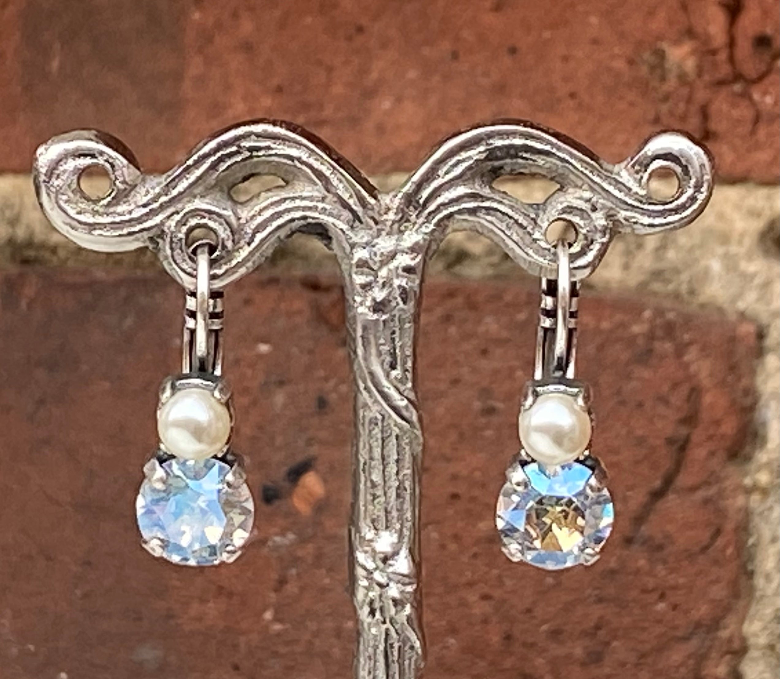 Mariana Antique Silver Must-Have Double Stone Crystal Leverback Earrings in “Champagne & Caviar”