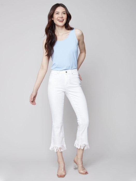 Charlie B Stretch Twill Cropped Jean With Feathered Hem