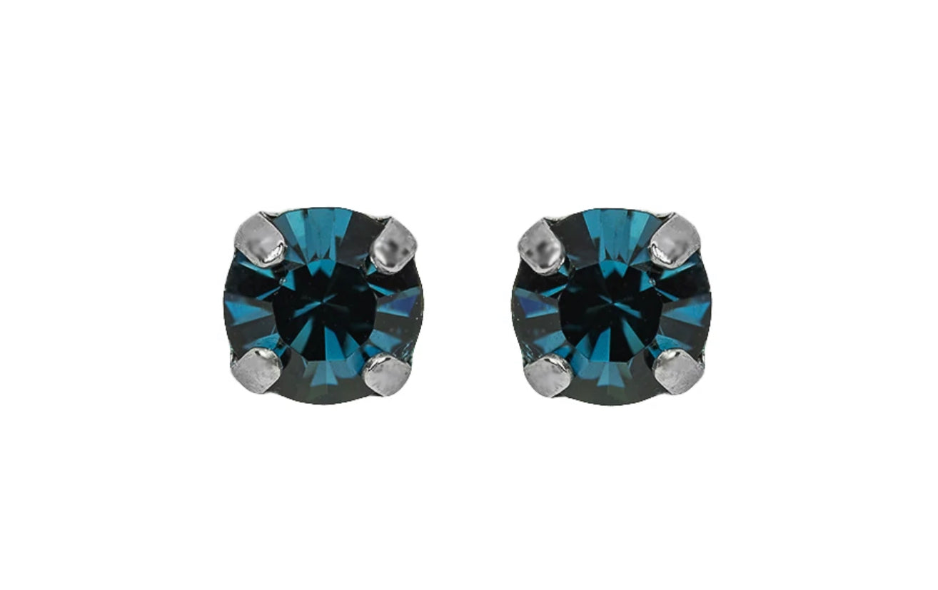 Mariana Antiqued Silver Petite Everyday Stud Crystal Earrings in "Montana Blue”