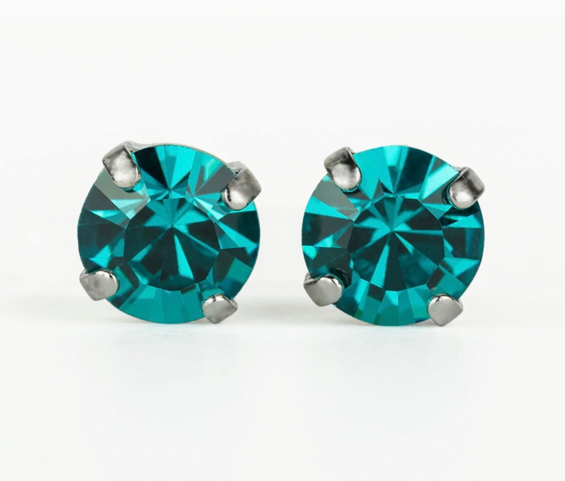 Mariana Antiqued Silver Must-Have Crystal Post Earrings in "Blue Zircon”