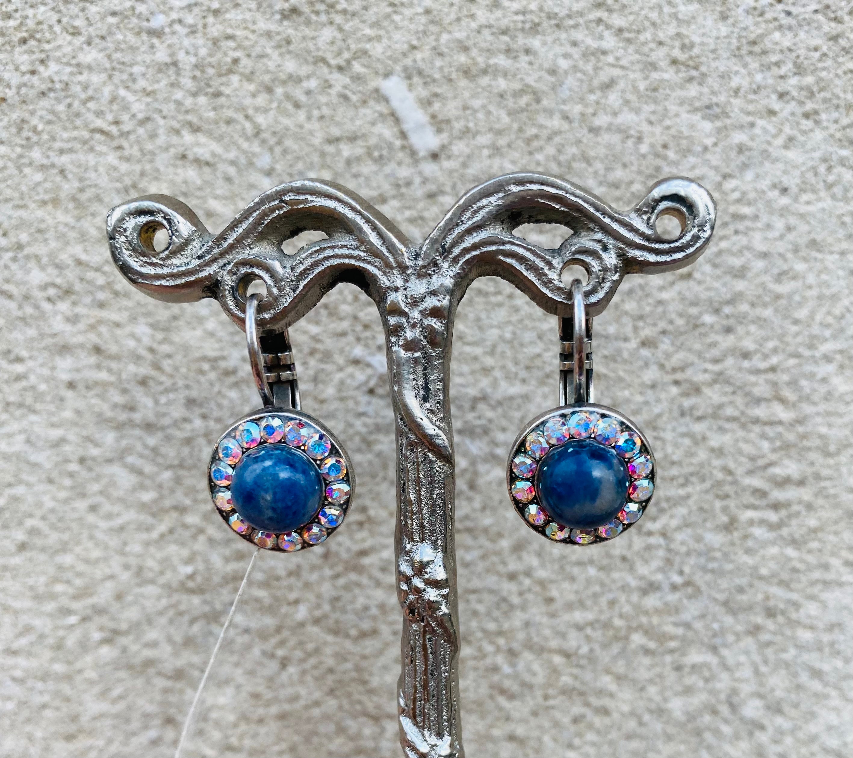Mariana Antique Silver Must-Have Pave Crystal Leverback Earrings in "Mood Indigo”