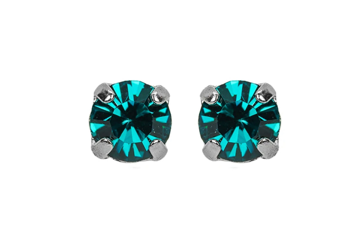 Mariana Antiqued Silver Petite Everyday Stud Crystal Earrings in "Blue Zircon”