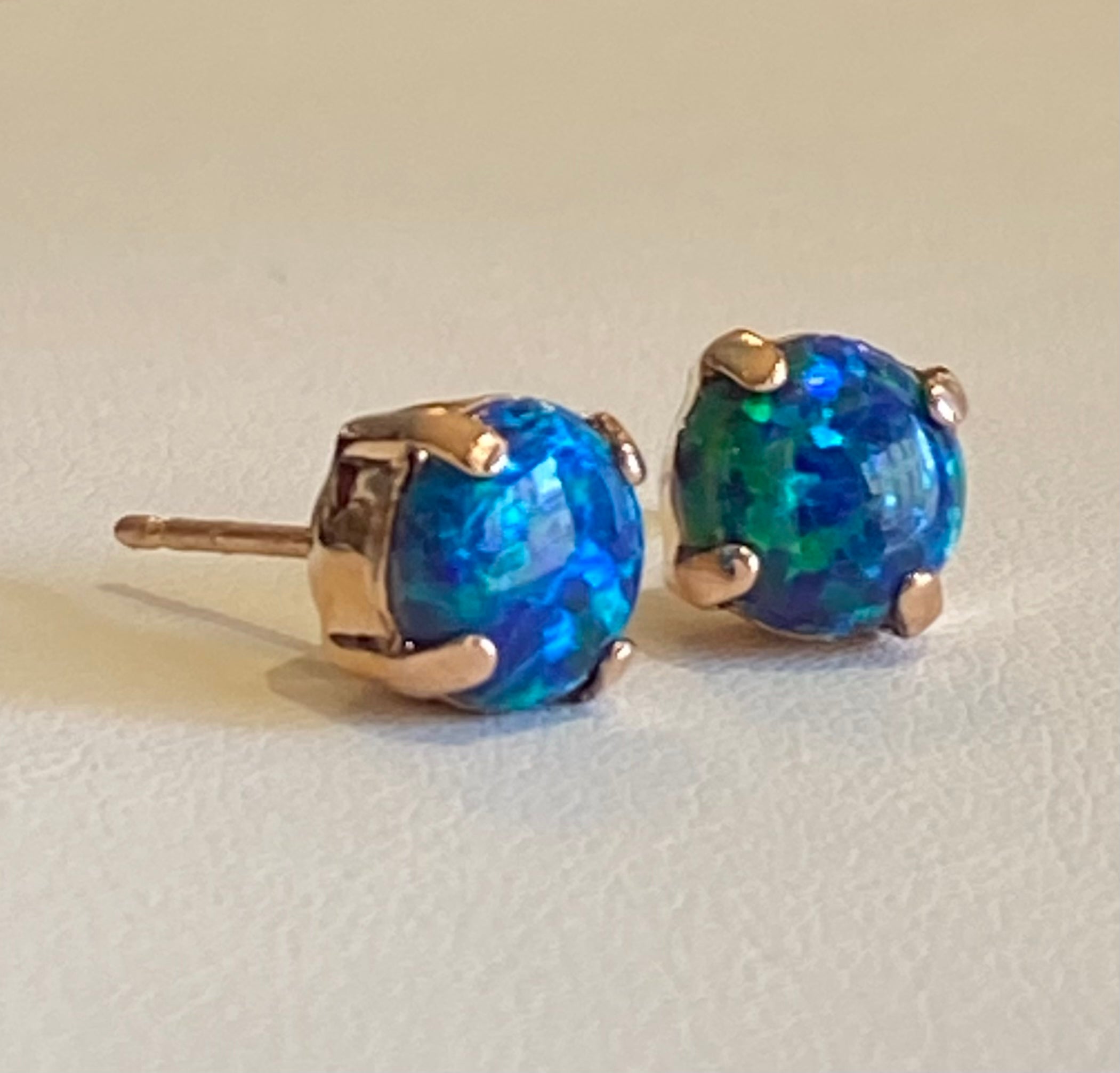 Mariana Rose Gold Single Stone Post Earrings in Green Earth Opal