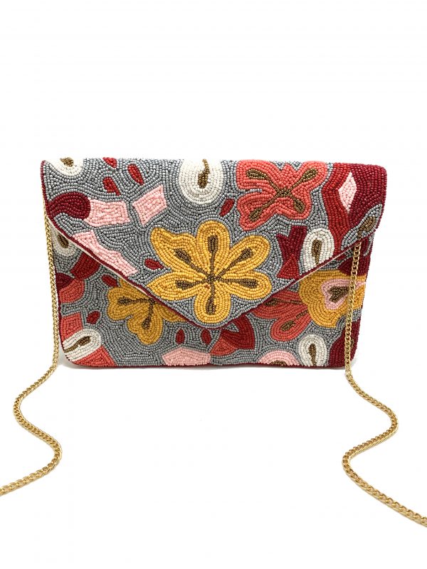 BEADED MULTI FLORAL CLUTCH