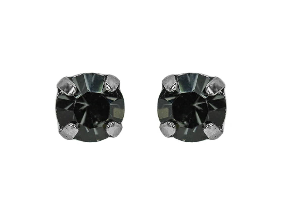Mariana Antiqued Silver Petite Everyday Stud Crystal Earrings in "Silver Night”