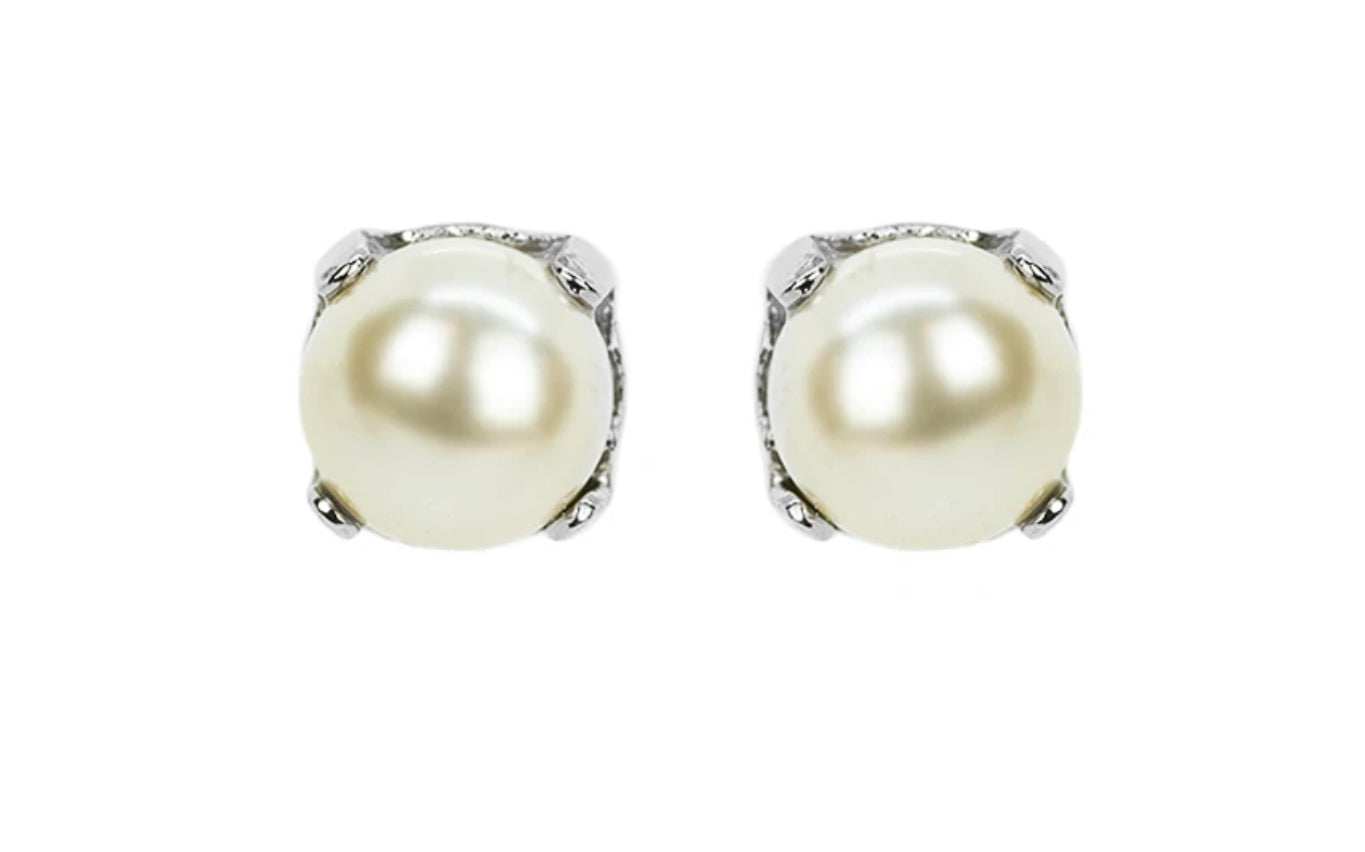 Mariana Rhodium Plated Petite Single Stone Post Earrings in "Pearl"