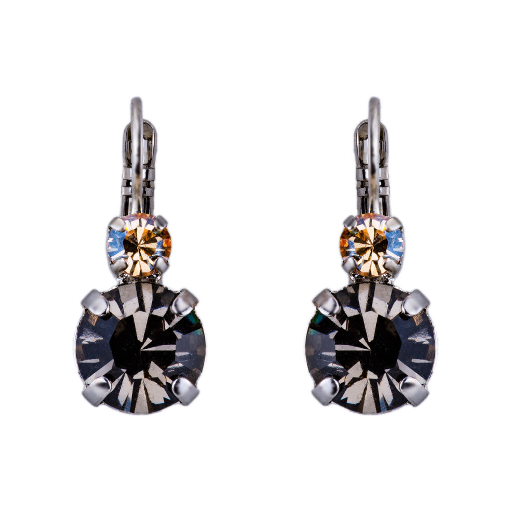 Mariana Rhodium-Plated Lovable Double Stone Leverback Crystal Earrings in "Black Orchid"