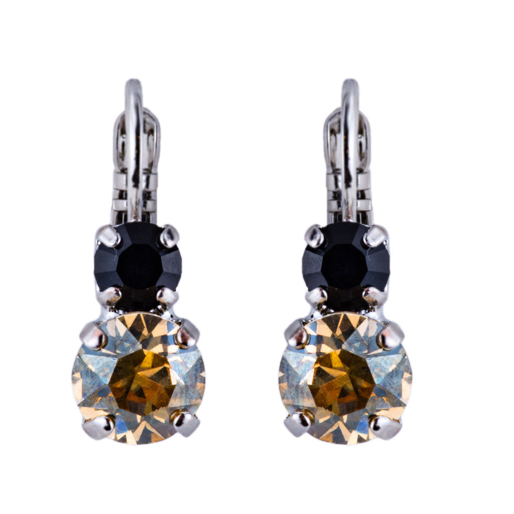 Mariana Silver Must-Have Double Stone Crystal Leverback Earrings in “Black Orchid"