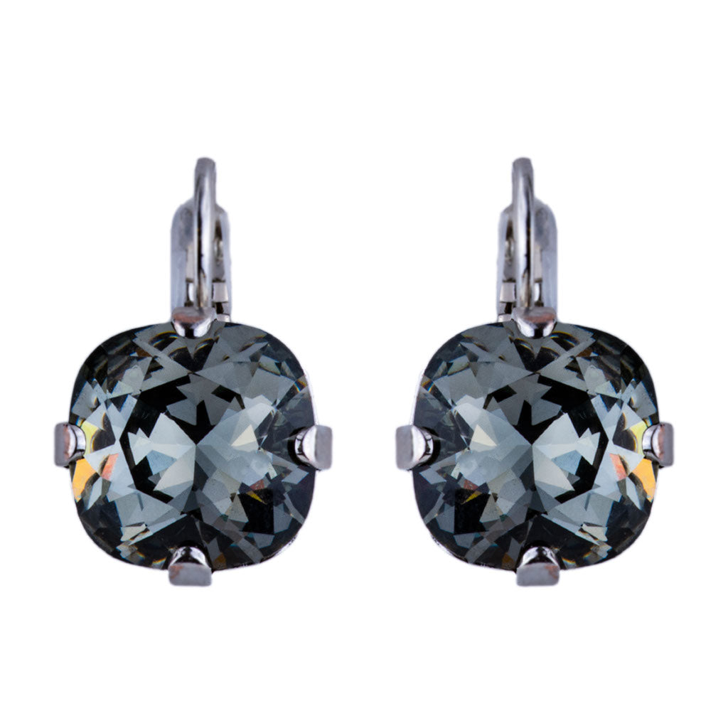 Mariana Silver Cushion Cut Crystal Leverback Earrings in "Black Diamond"