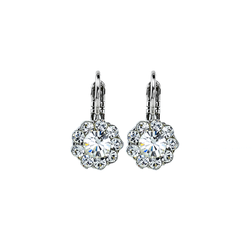 Mariana Silver Must-Have Flower Crystal Leverback Earrings in “Clear”