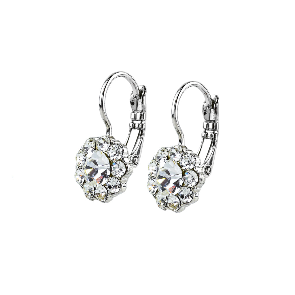 Mariana Silver Must-Have Flower Crystal Leverback Earrings in “Clear”