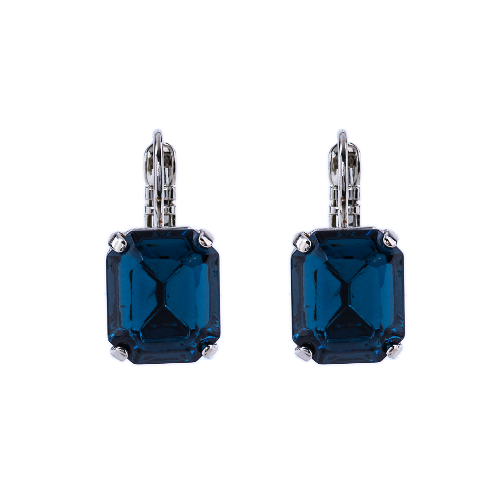 Mariana Yellow Gold Emerald Cut Leverback Crystal Earrings in "Sapphire"