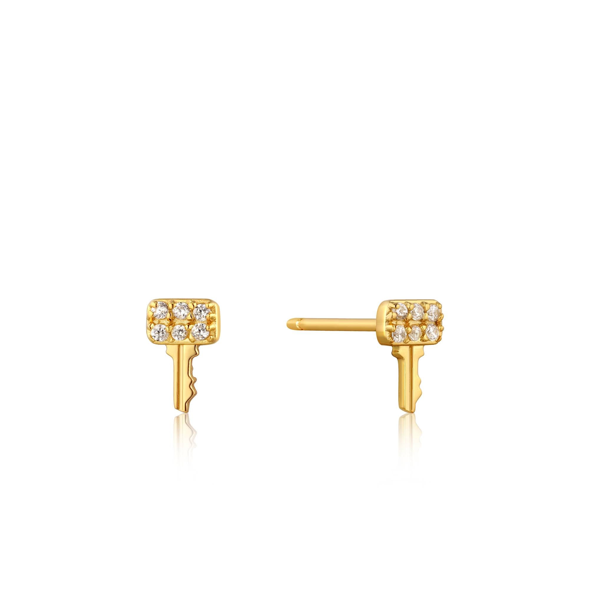 Ania Haie Gold or Silver Key Sparkle Stud Earrings