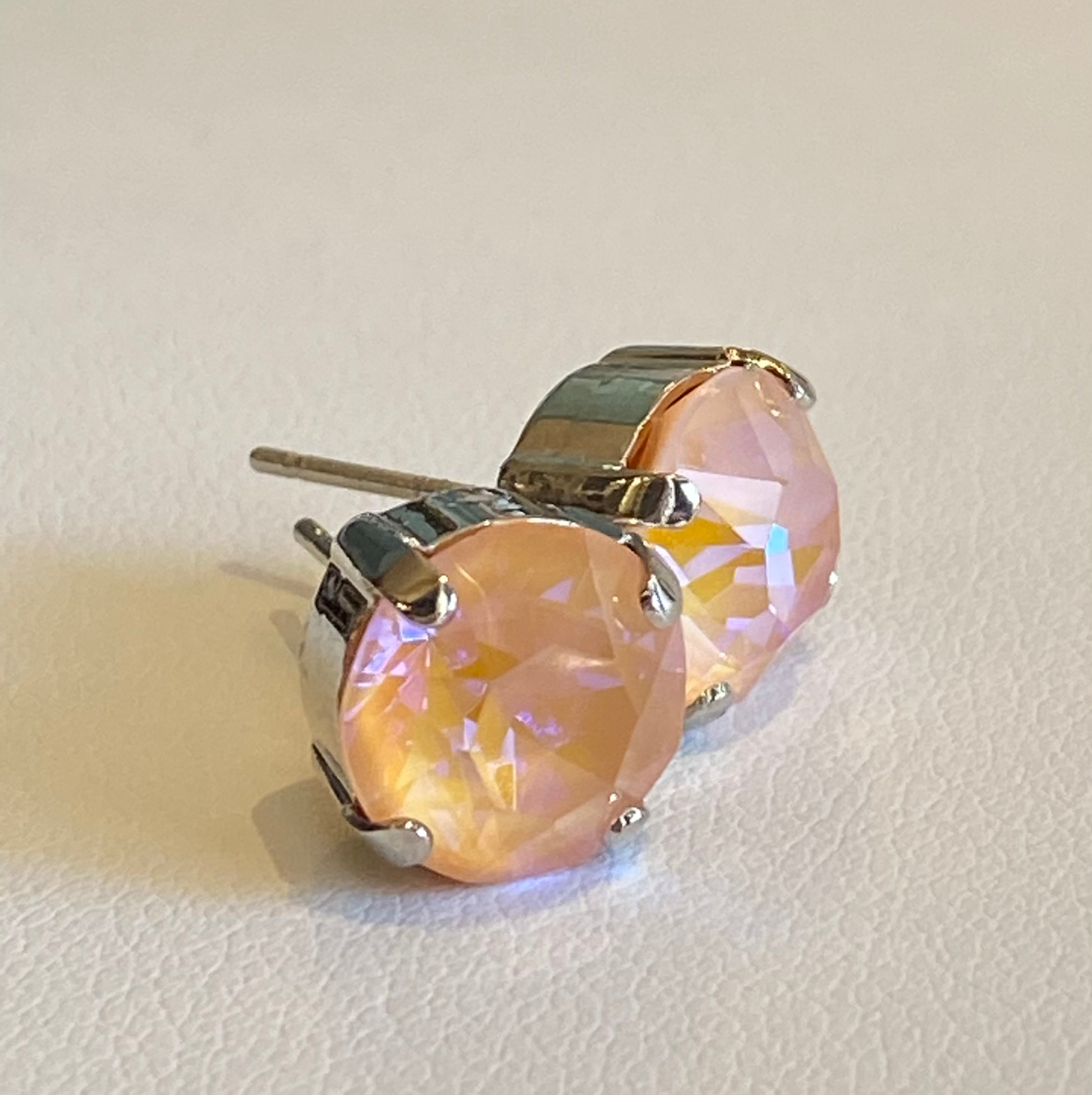 Mariana Rhodium Plated Single Stone Post Earrings in Sun-Kissed "Peach"