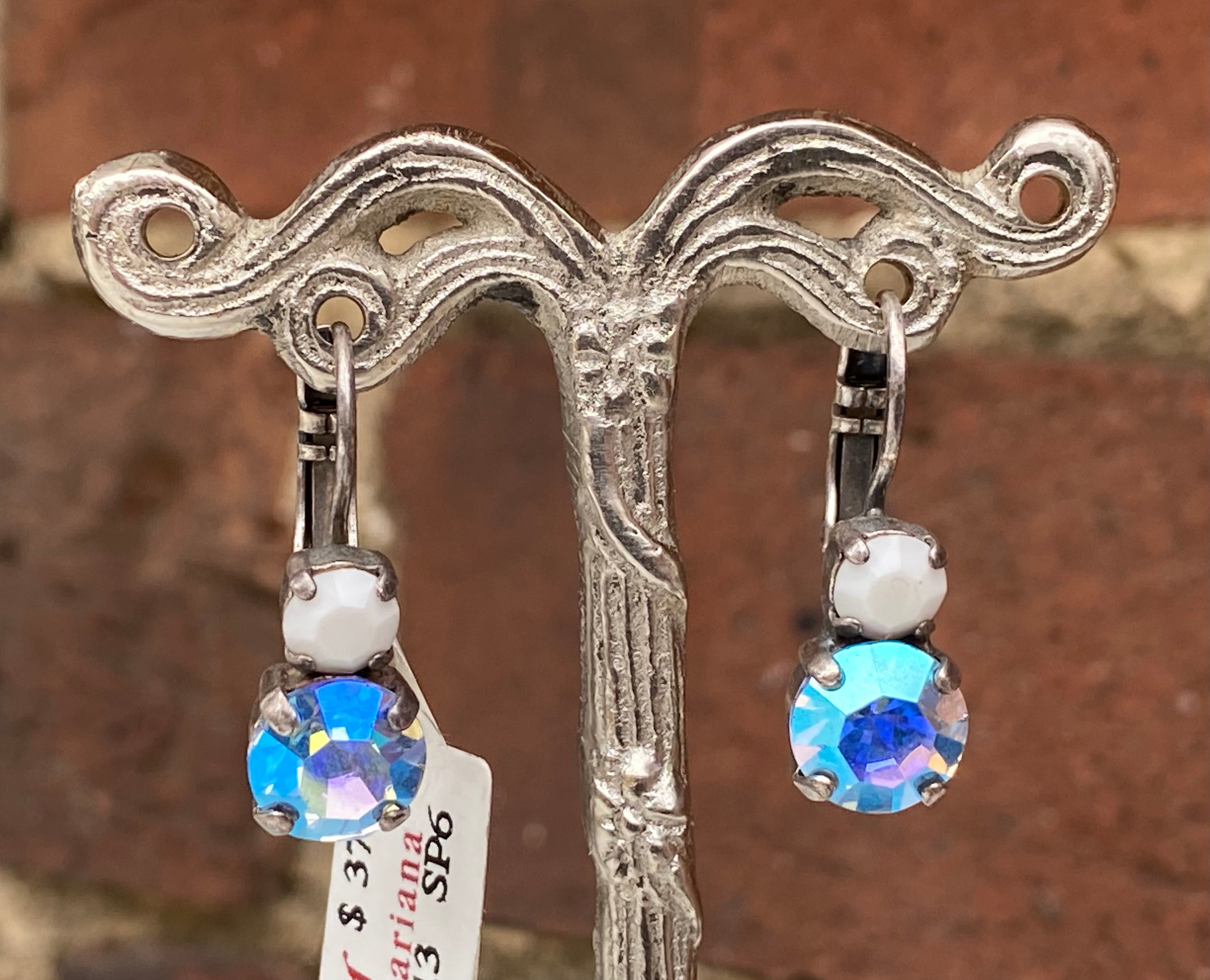 Mariana Antique Silver Must-Have Double Stone Crystal Leverback Earrings in “Silk”