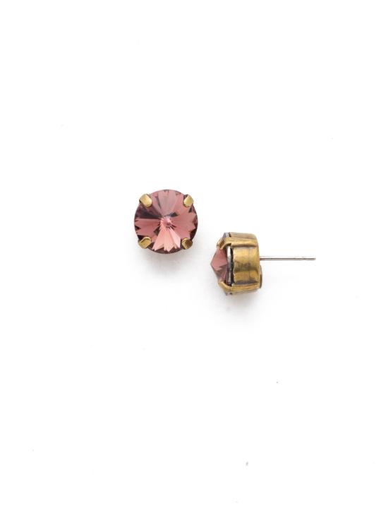 Sorrelli Round Crystal Stud Birthstone Earrings-Antique Gold