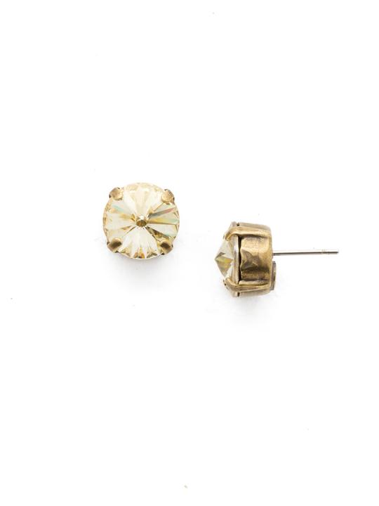 Sorrelli Round Crystal Stud Birthstone Earrings-Antique Gold