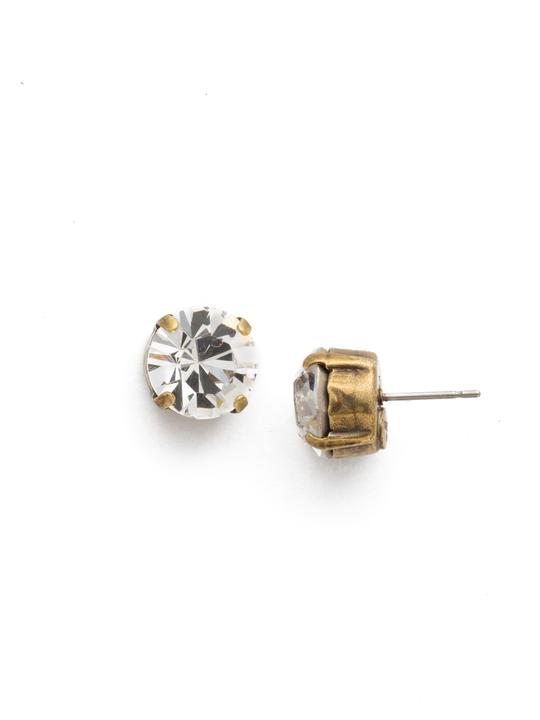 Sorrelli Round Crystal Stud Birthstone Earrings-Antique Gold