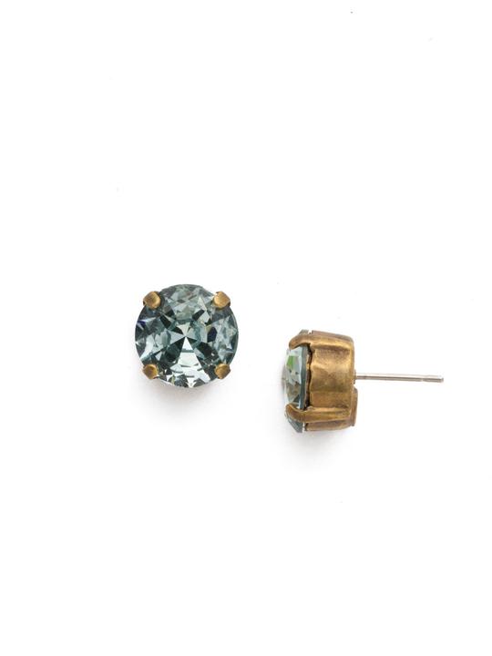 Sorrelli Round Crystal Stud Birthstone Earrings-Antique Gold