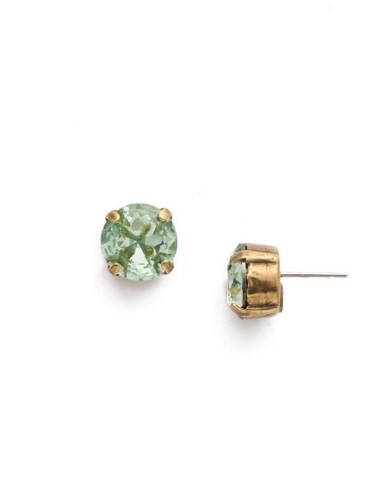 Sorrelli Round Crystal Stud Birthstone Earrings-Antique Gold